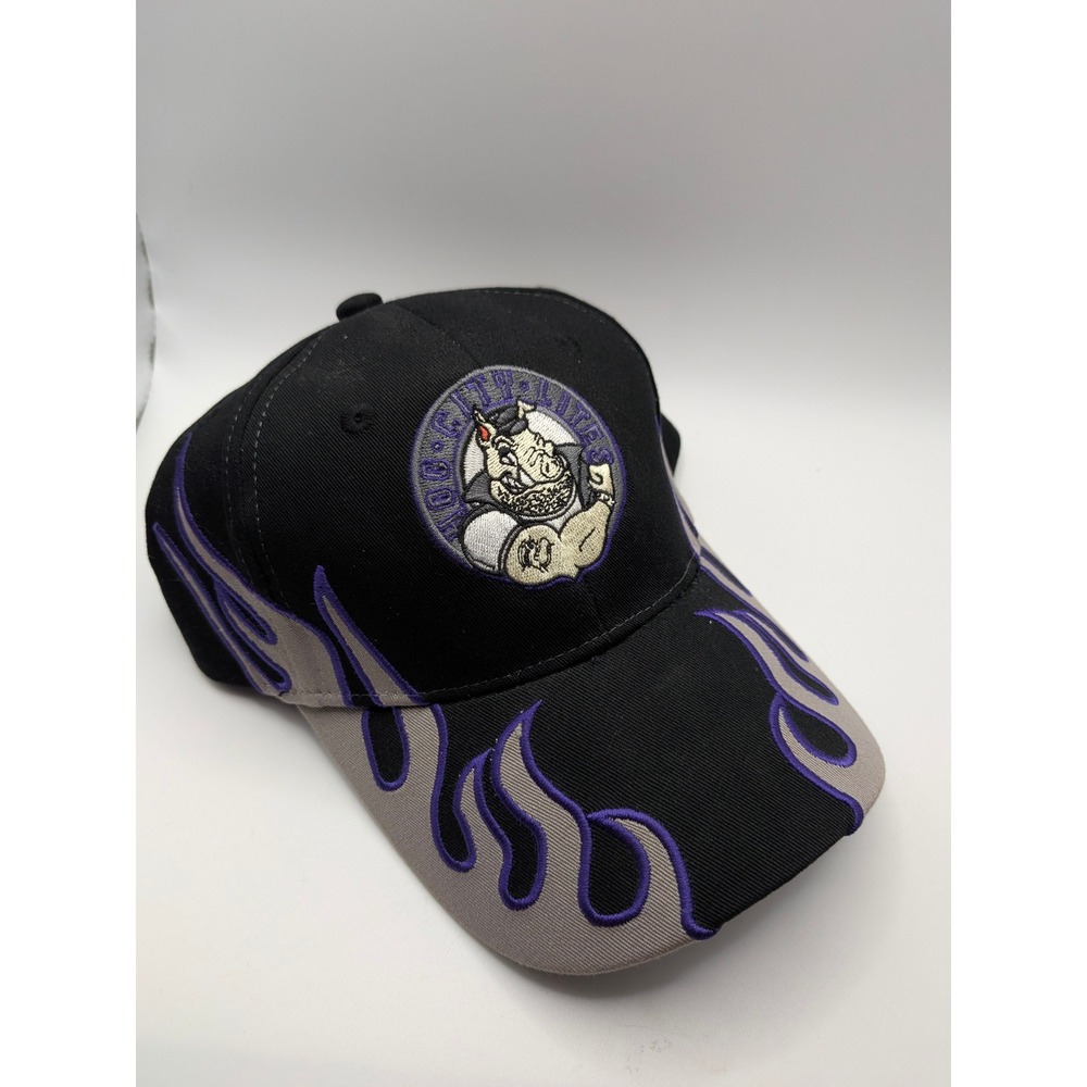 Side Flame Graphic Biker Hat Hog Logo Motorcycle Black Purple Adjustable Cap